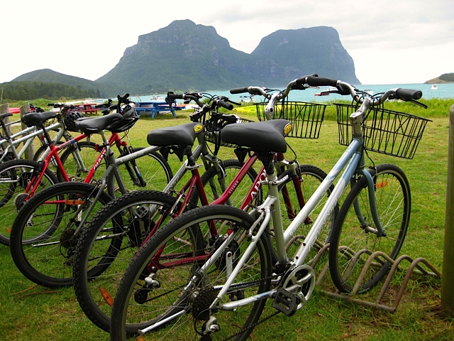 Bike parking by the lagoon on Lord Howe Island