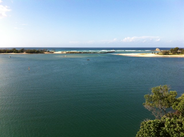 An improvised office sit on the sandbar in the middle of Currumbin Estuary.