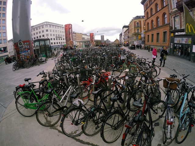 Commuter parking at Norrebro train station.